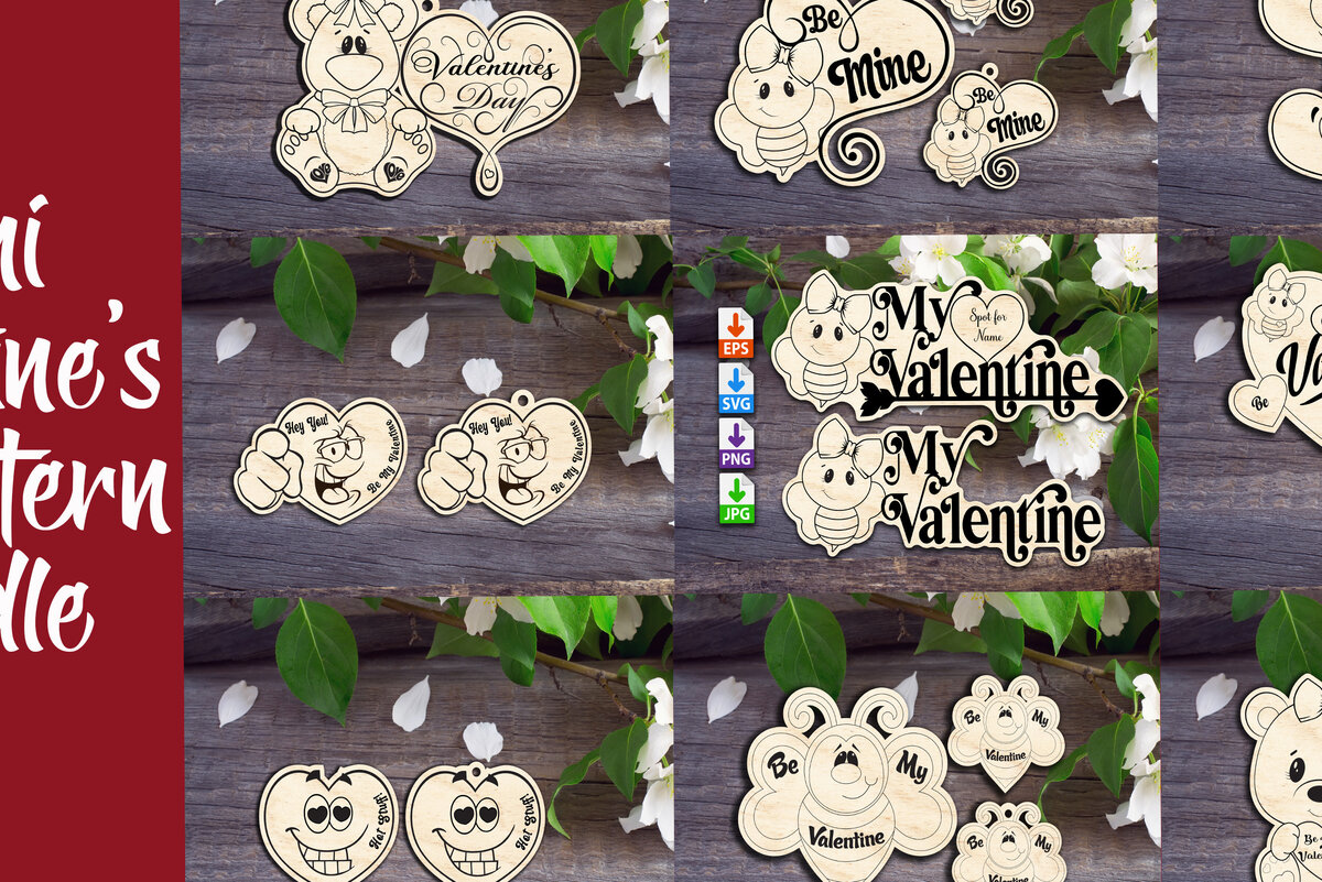 Σετ των 2 Intra απο ξύλο plywood 3mm-4mm πάχος – Μίνι πακέτο Valentines 14 Pattern Δίασταση  20x20 cm INTRAFABR-56735557