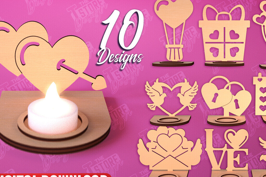 Σετ των 2 Intra απο ξύλο plywood 3mm-4mm πάχος – Πακέτο για κεριά Αγίου Βαλεντίνου | CNC Δίασταση  20x20 cm INTRAFABR-112523512