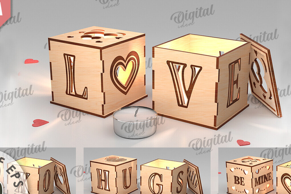 Σετ των 2 Intra απο ξύλο plywood 3mm-4mm πάχος – Πακέτο λέιζερ για κεριά Αγίου Βαλεντίνου Δίασταση  20x20 cm INTRAFABR-112121534