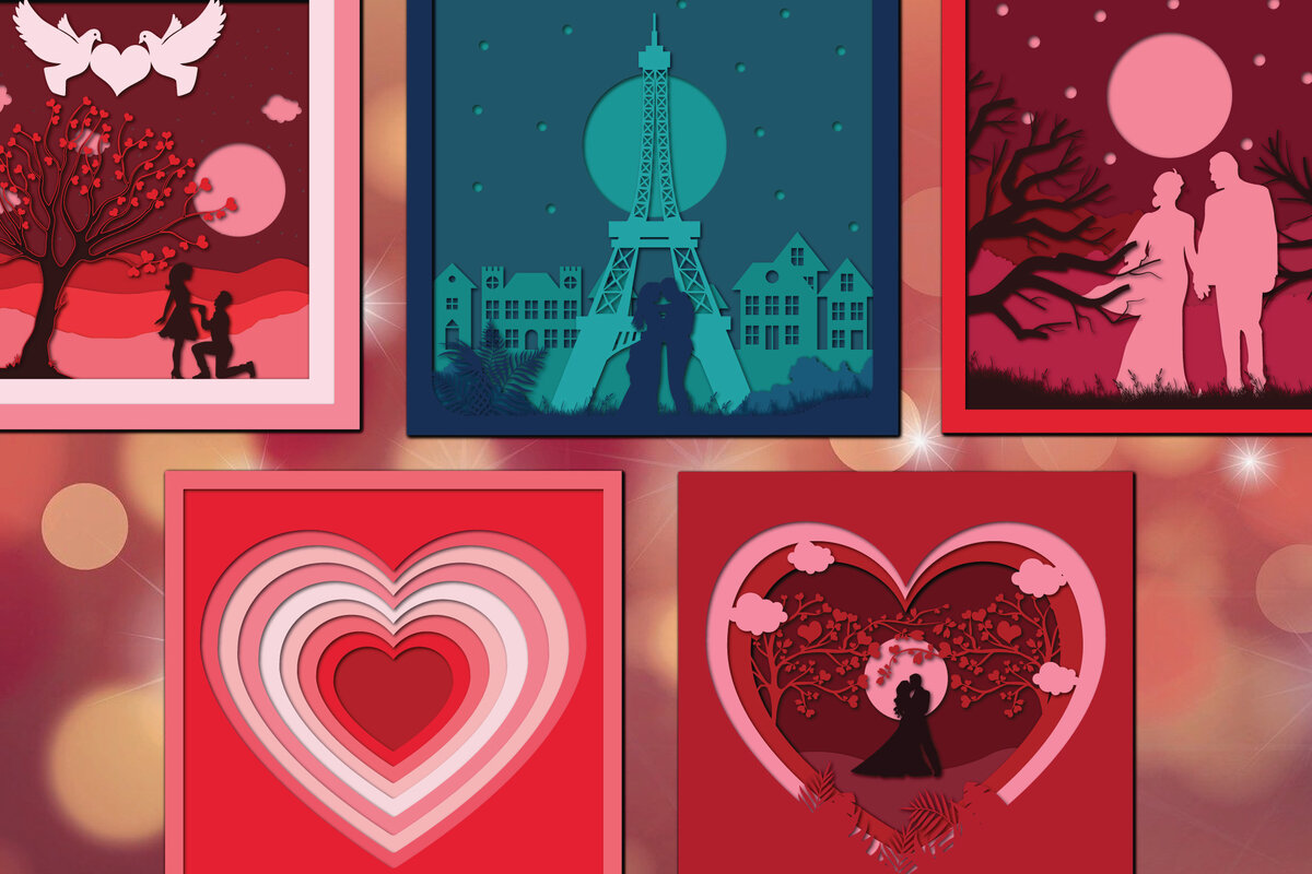 Σετ των 2 Intra απο ξύλο plywood 3mm-4mm πάχος – Αρχείο 3D Paper Cut Valentine's Couple Δίασταση  20x20 cm INTRAFABR-24197242