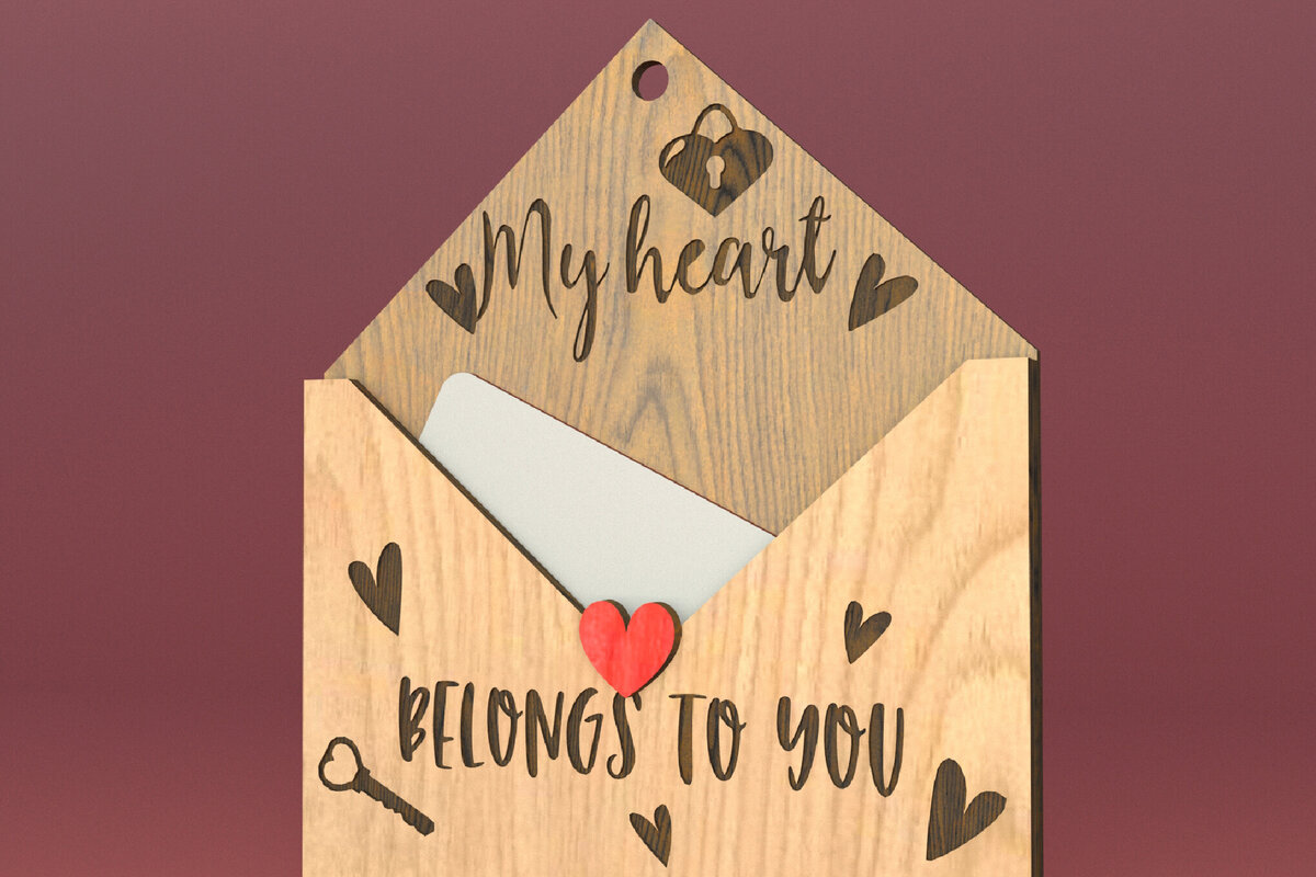 Σετ των 2 Intra απο ξύλο plywood 3mm-4mm πάχος – Ημέρα του Αγίου Βαλεντίνου. Θήκη 3D δωροκάρτας Δίασταση  20x20 cm INTRAFABR-82897126