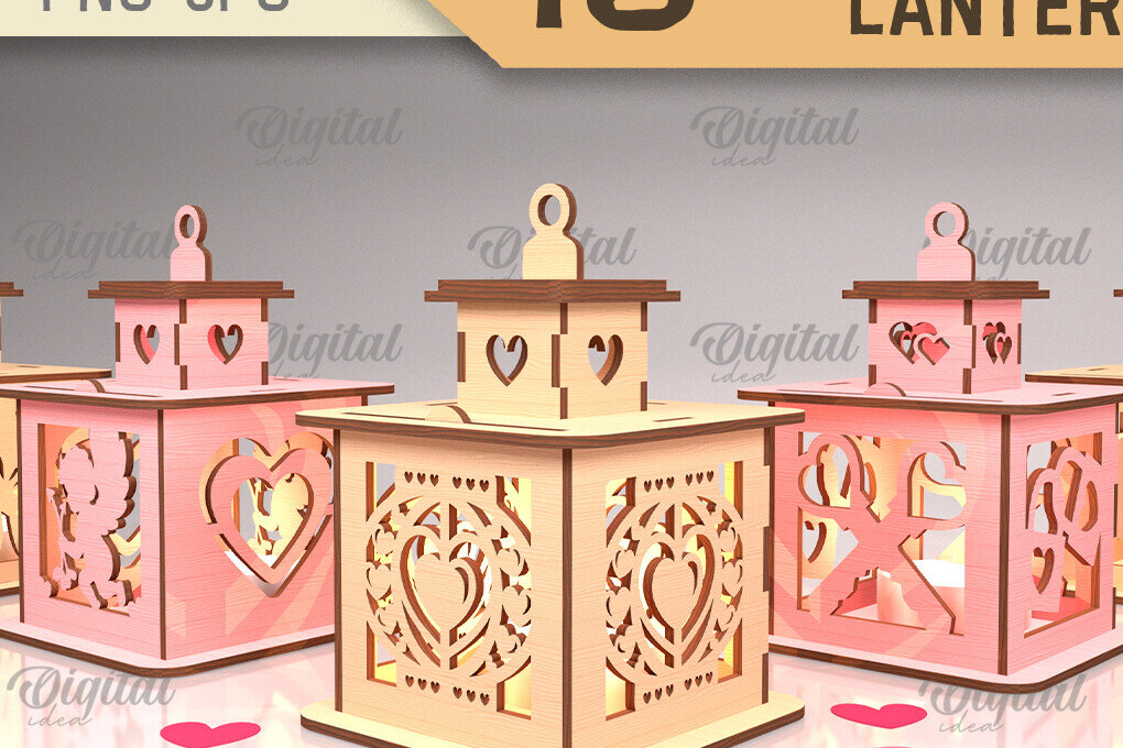 Σετ των 2 Intra απο ξύλο plywood 3mm-4mm πάχος – Πακέτο 3D φαναριού για την Ημέρα του Αγίου Βαλεντίνου Δίασταση  20x20 cm INTRAFABR-88127244