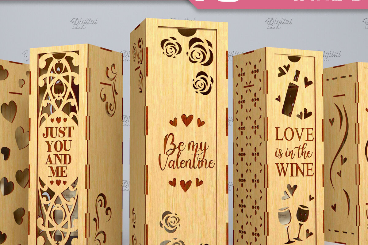 Σετ των 2 Intra απο ξύλο plywood 3mm-4mm πάχος – Πακέτο 3D Wine Box για την Ημέρα του Αγίου Βαλεντίνου Δίασταση  20x20 cm INTRAFABR-84510885