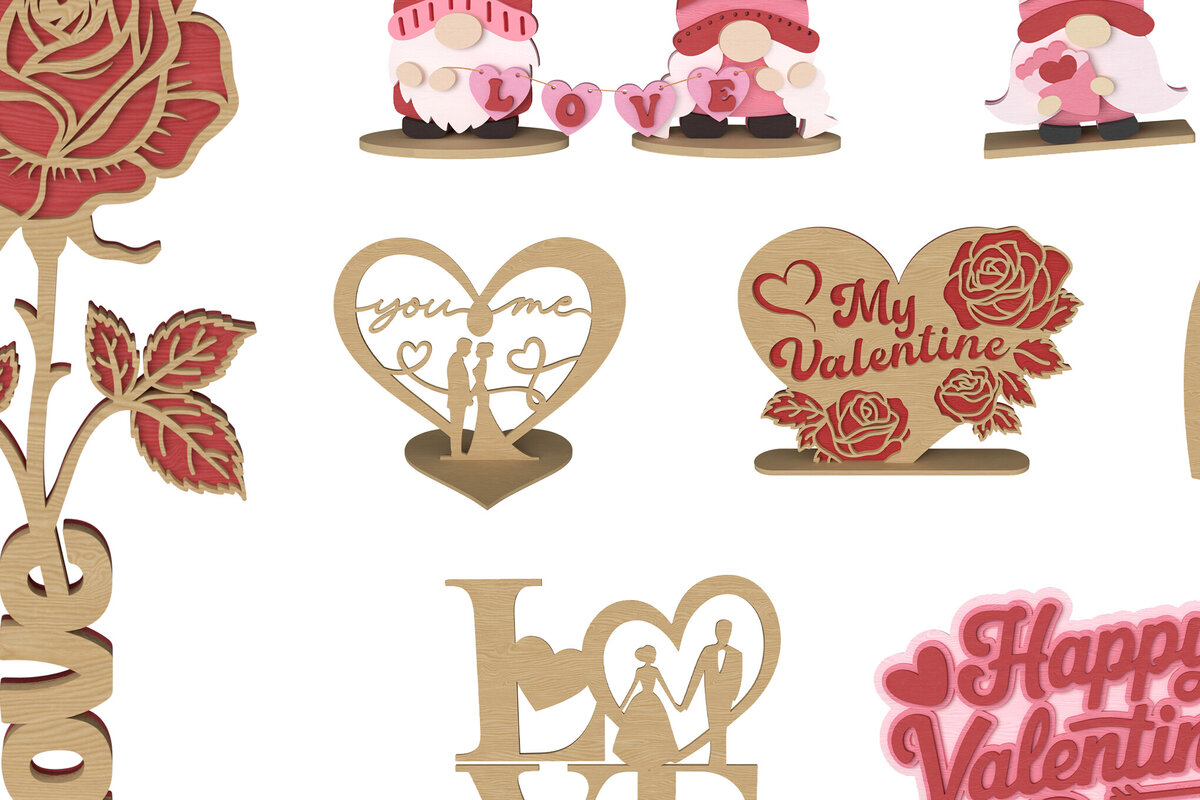 Σετ των 2 Intra απο ξύλο plywood 3mm-4mm πάχος – Πακέτο 3D ξύλινης διακόσμησης για την ημέρα του Αγίου Βαλεντίνου Δίασταση  20x20 cm INTRAFABR-111650840