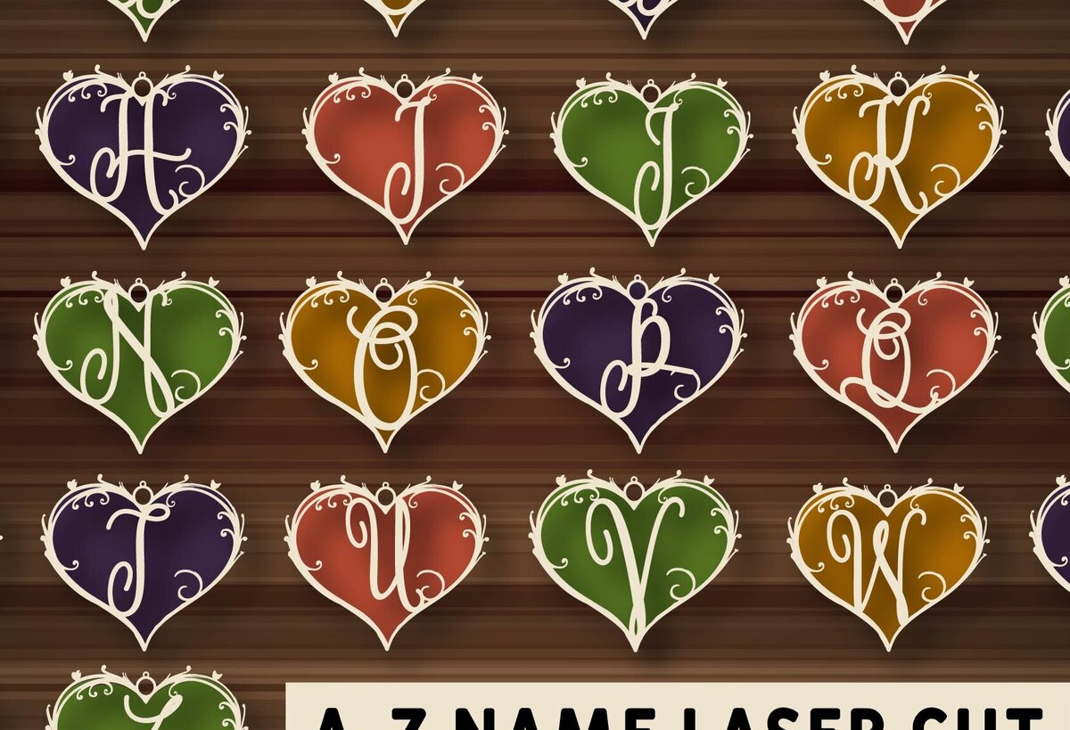 Σετ των 2 Intra απο ξύλο plywood 3mm-4mm πάχος – Ημέρα του Αγίου Βαλεντίνου a-Z Name Files Δίασταση  20x20 cm INTRAFABR-110926979