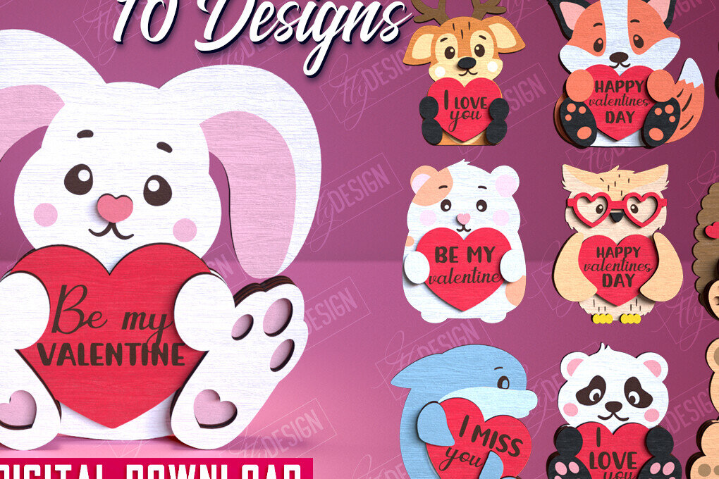 Σετ των 2 Intra απο ξύλο plywood 3mm-4mm πάχος – Πακέτο ζώων για την Ημέρα του Αγίου Βαλεντίνου | Δώρο Δίασταση  20x20 cm INTRAFABR-113577487