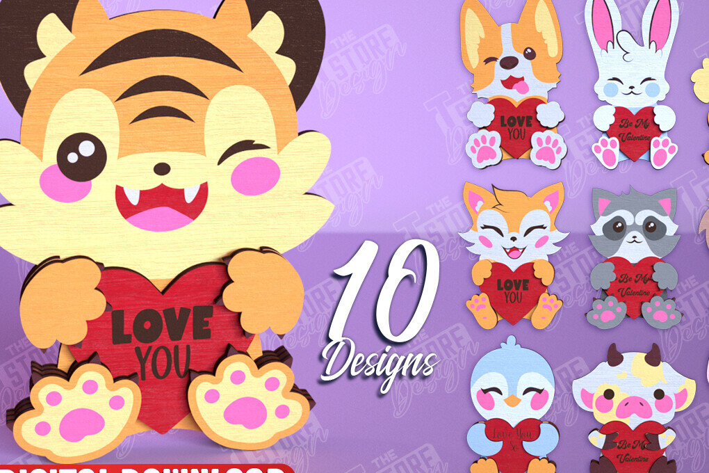 Σετ των 2 Intra απο ξύλο plywood 3mm-4mm πάχος – Πακέτο ζώων για την Ημέρα του Αγίου Βαλεντίνου | Δώρο Δίασταση  20x20 cm INTRAFABR-113529516