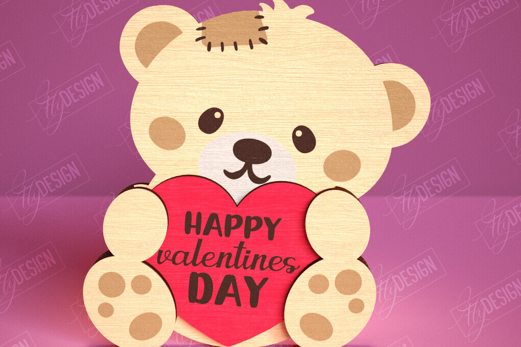 Σετ των 2 Intra απο ξύλο plywood 3mm-4mm πάχος – Αρκούδα του Αγίου Βαλεντίνου | Ρομαντικό δώρο Δίασταση  20x20 cm INTRAFABR-113577348