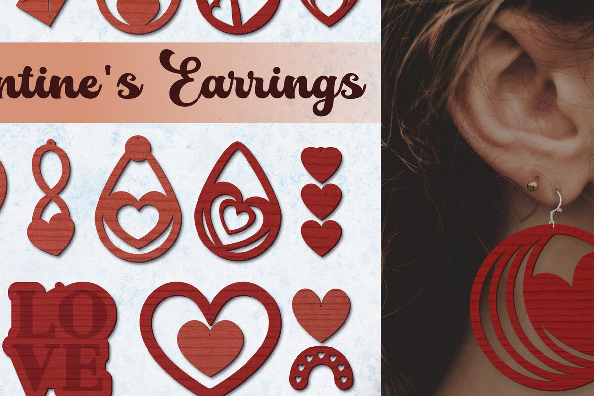 Σετ των 3 Intra απο ξύλο plywood 3mm-4mm πάχος – Σκουλαρίκια με δέσμη για την ημέρα του Αγίου Βαλεντίνου Δίασταση  5x5 cm INTRAFABR-88225161