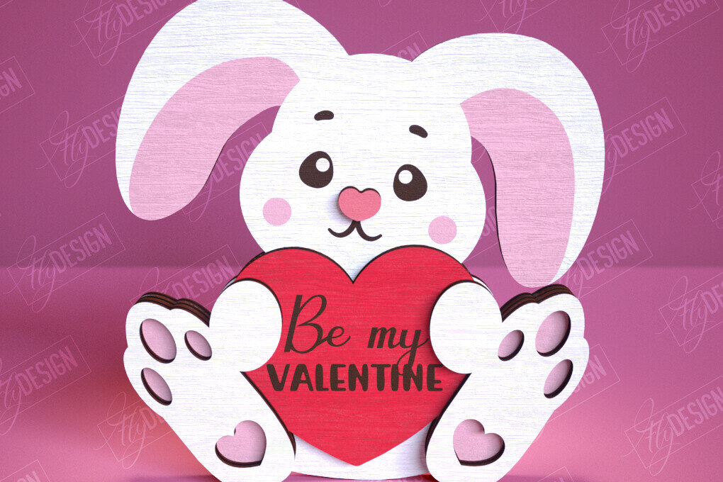 Σετ των 2 Intra απο ξύλο plywood 3mm-4mm πάχος – Λαγουδάκι του Αγίου Βαλεντίνου | Ρομαντικό δώρο Δίασταση  20x20 cm INTRAFABR-113577336