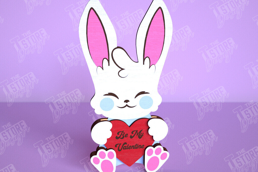 Σετ των 2 Intra απο ξύλο plywood 3mm-4mm πάχος – Λαγουδάκι του Αγίου Βαλεντίνου | Ρομαντικό δώρο Δίασταση  20x20 cm INTRAFABR-113528532