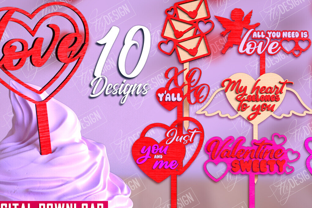 Σετ των 2 Intra απο ξύλο plywood 3mm-4mm πάχος – Πακέτο Cake Toppers Day του Αγίου Βαλεντίνου |CNC Δίασταση  20x20 cm INTRAFABR-110269493