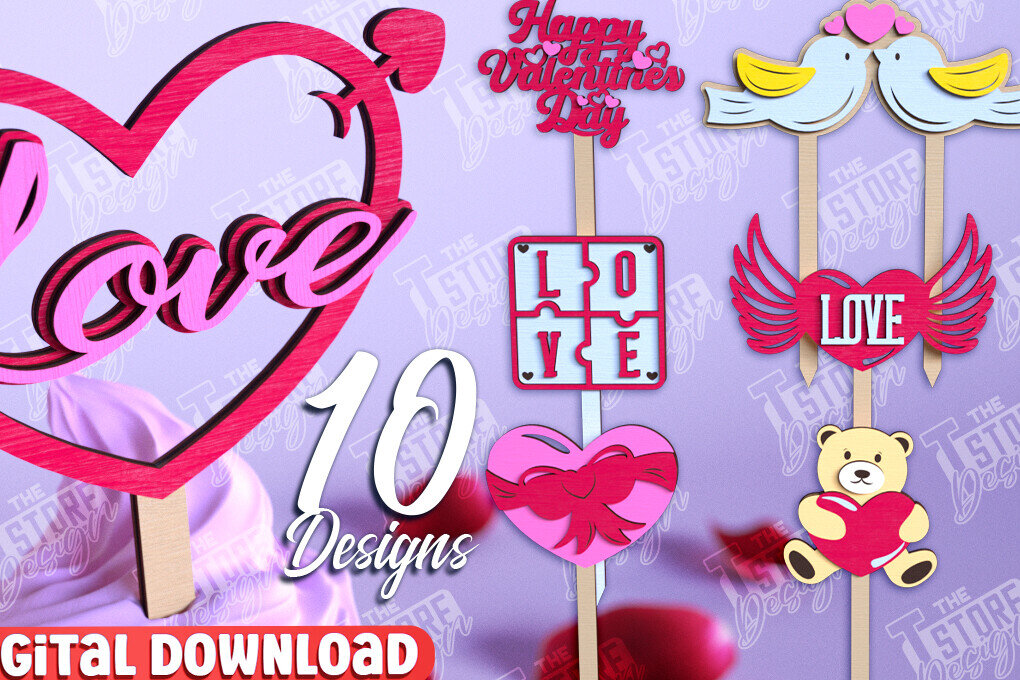 Σετ των 2 Intra απο ξύλο plywood 3mm-4mm πάχος – Πακέτο Cake Toppers Day του Αγίου Βαλεντίνου |CNC Δίασταση  20x20 cm INTRAFABR-110125636