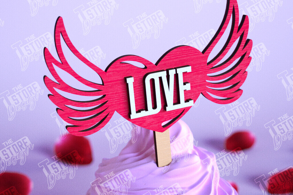 Σετ των 2 Intra απο ξύλο plywood 3mm-4mm πάχος – Τούρτα για την ημέρα του Αγίου Βαλεντίνου |Διακόσμηση τούρτας Δίασταση  20x20 cm INTRAFABR-110125058