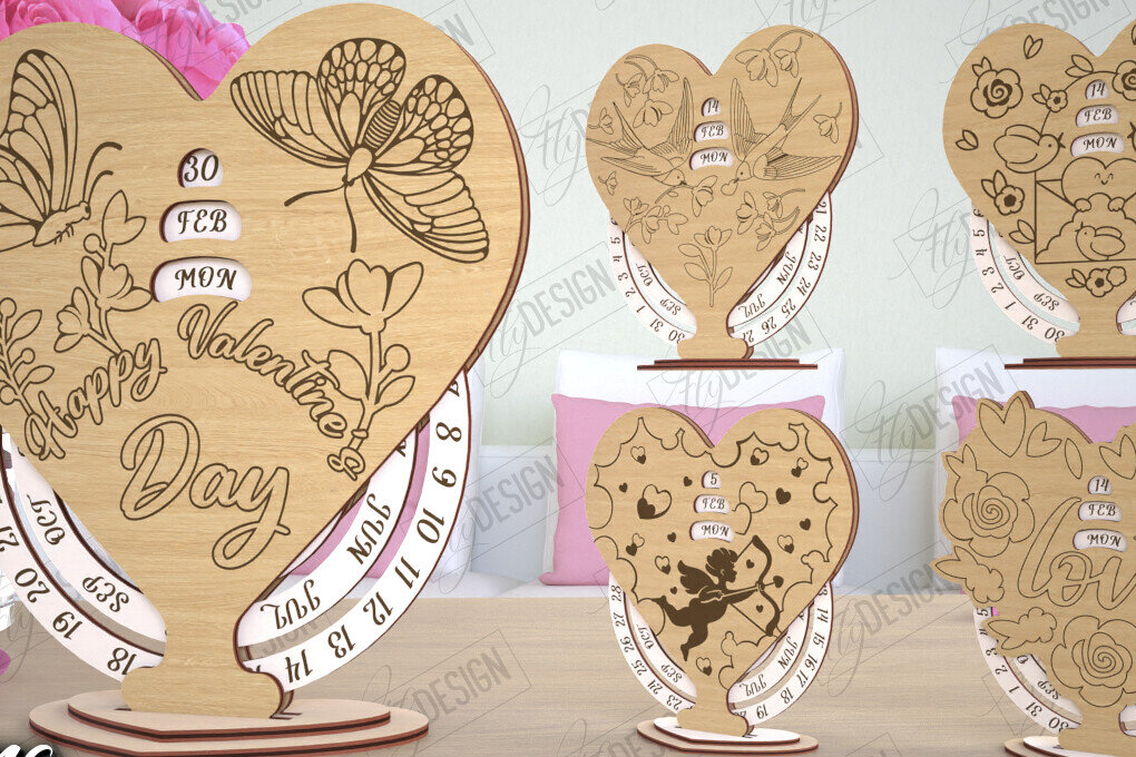Σετ των 2 Intra απο ξύλο plywood 3mm-4mm πάχος – Πακέτο κοπής λέιζερ ημερολογίου ημέρας του Αγίου Βαλεντίνου Δίασταση  20x20 cm INTRAFABR-114817011