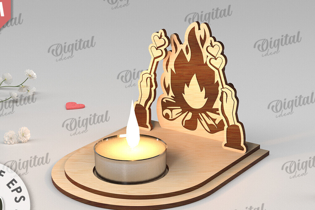 Σετ των 2 Intra απο ξύλο plywood 3mm-4mm πάχος – Κηροπήγιο για την Ημέρα του Αγίου Βαλεντίνου Δίασταση  20x20 cm INTRAFABR-113448986