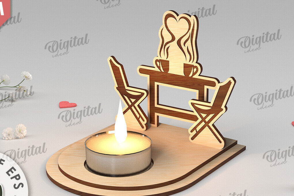 Σετ των 2 Intra απο ξύλο plywood 3mm-4mm πάχος – Κηροπήγιο για την Ημέρα του Αγίου Βαλεντίνου Δίασταση  20x20 cm INTRAFABR-113448894