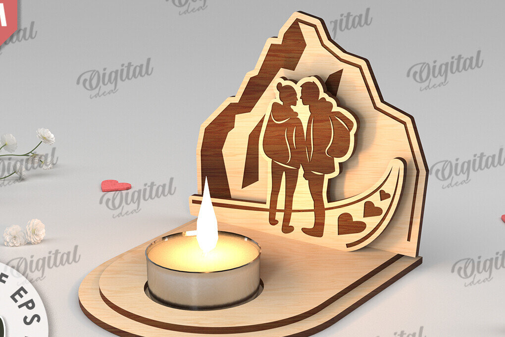 Σετ των 2 Intra απο ξύλο plywood 3mm-4mm πάχος – Κηροπήγιο για την Ημέρα του Αγίου Βαλεντίνου Δίασταση  20x20 cm INTRAFABR-113448906