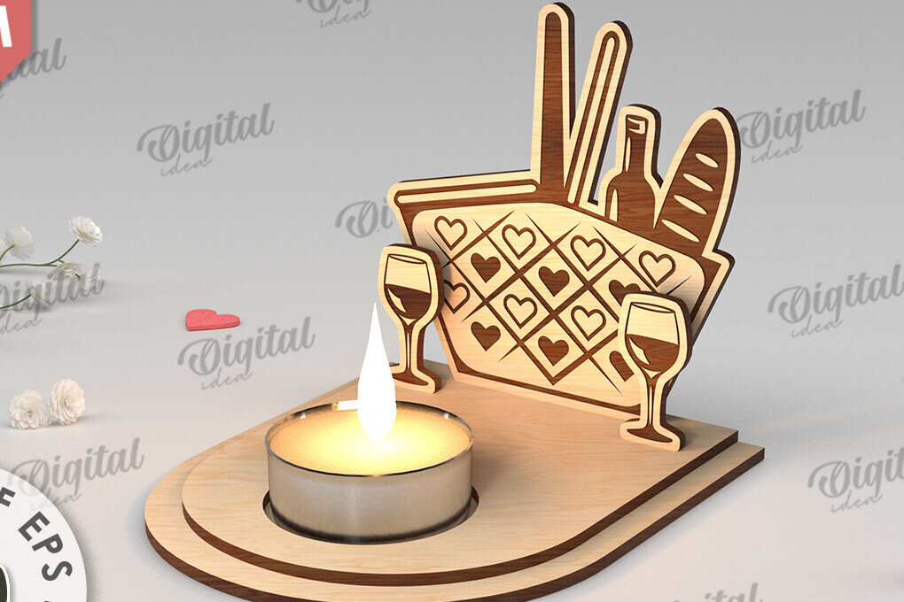 Σετ των 2 Intra απο ξύλο plywood 3mm-4mm πάχος – Κηροπήγιο για την Ημέρα του Αγίου Βαλεντίνου Δίασταση  20x20 cm INTRAFABR-113448975