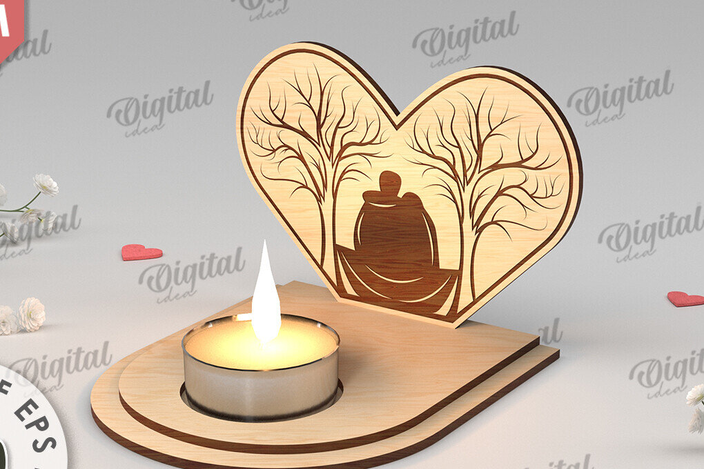 Σετ των 2 Intra απο ξύλο plywood 3mm-4mm πάχος – Κηροπήγιο για την Ημέρα του Αγίου Βαλεντίνου Δίασταση  20x20 cm INTRAFABR-113448736