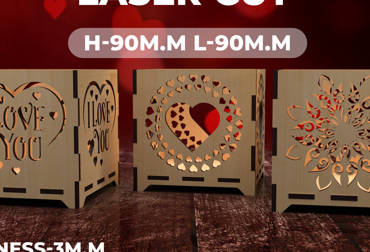 Σετ των 2 Intra απο ξύλο plywood 3mm-4mm πάχος – Κεριά για την Ημέρα του Αγίου Βαλεντίνου Κοπή λέιζερ 1 Δίασταση  20x20 cm INTRAFABR-85108644