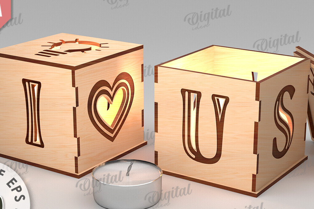 Σετ των 2 Intra απο ξύλο plywood 3mm-4mm πάχος – Κηροπήγιο Αγίου Βαλεντίνου Δίασταση  20x20 cm INTRAFABR-112098194