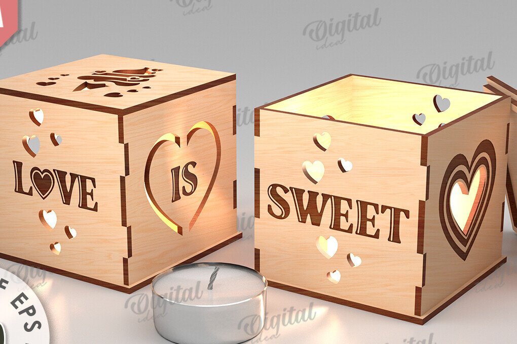 Σετ των 2 Intra απο ξύλο plywood 3mm-4mm πάχος – Κηροπήγιο Αγίου Βαλεντίνου Δίασταση  20x20 cm INTRAFABR-112098244