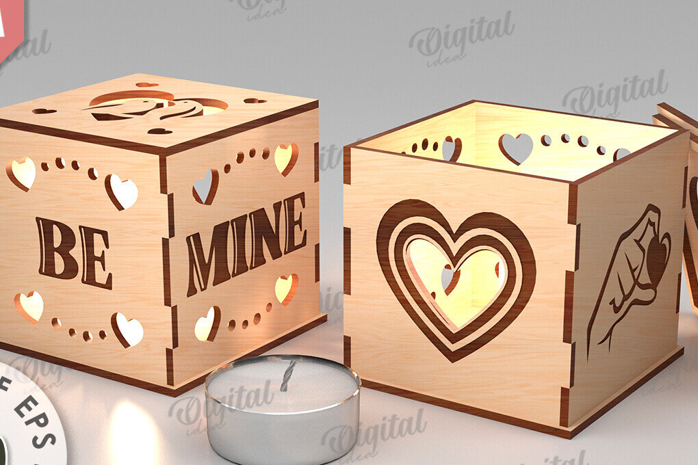 Σετ των 2 Intra απο ξύλο plywood 3mm-4mm πάχος – Κηροπήγιο Αγίου Βαλεντίνου Δίασταση  20x20 cm INTRAFABR-112098269