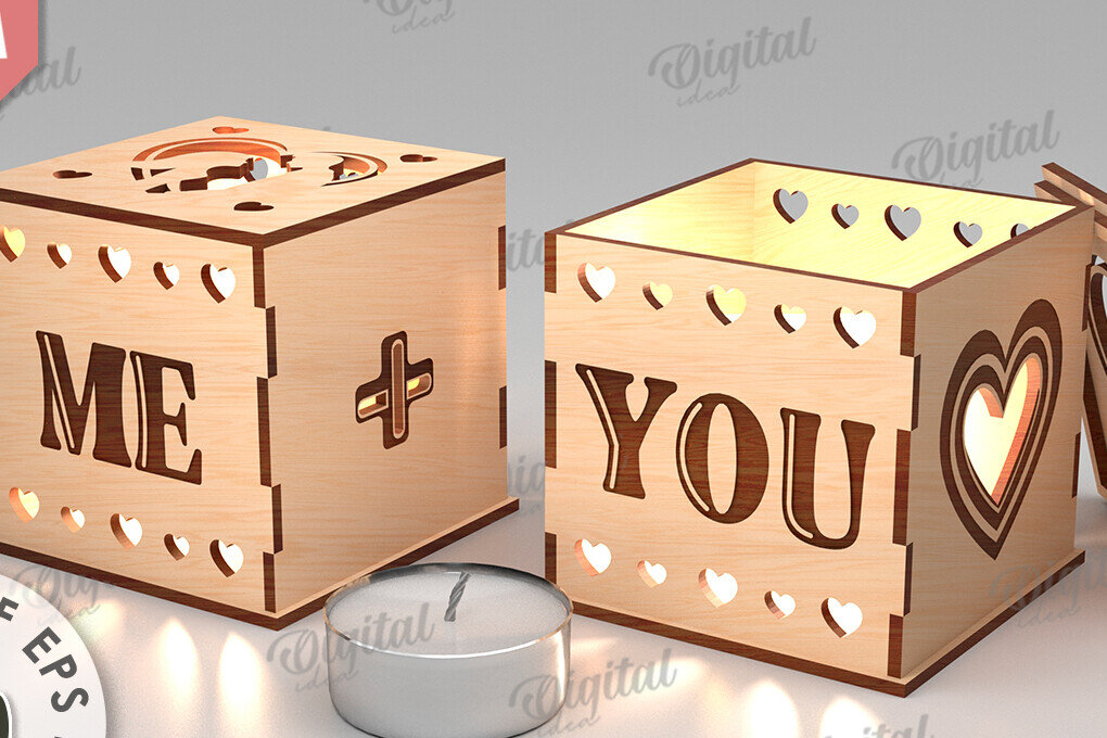 Σετ των 2 Intra απο ξύλο plywood 3mm-4mm πάχος – Κηροπήγιο Αγίου Βαλεντίνου Δίασταση  20x20 cm INTRAFABR-112098646