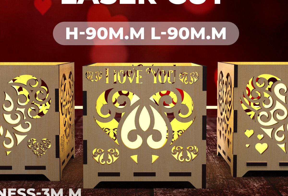 Σετ των 2 Intra απο ξύλο plywood 3mm-4mm πάχος – Κεριά για την Ημέρα του Αγίου Βαλεντίνου Κοπή λέιζερ 2 Δίασταση  20x20 cm INTRAFABR-85108652