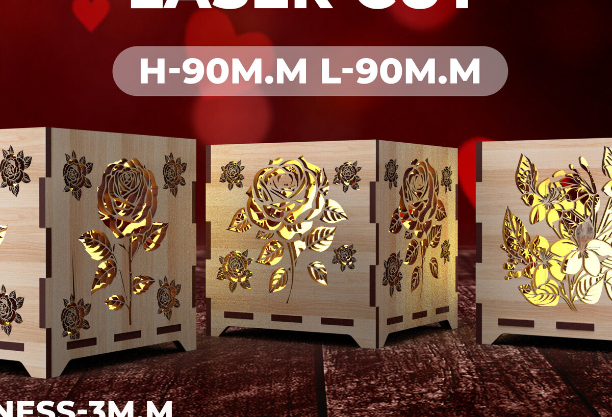 Σετ των 2 Intra απο ξύλο plywood 3mm-4mm πάχος – Κεριά Ημέρα του Αγίου Βαλεντίνου Κοπή λέιζερ 3 Δίασταση  20x20 cm INTRAFABR-85108666