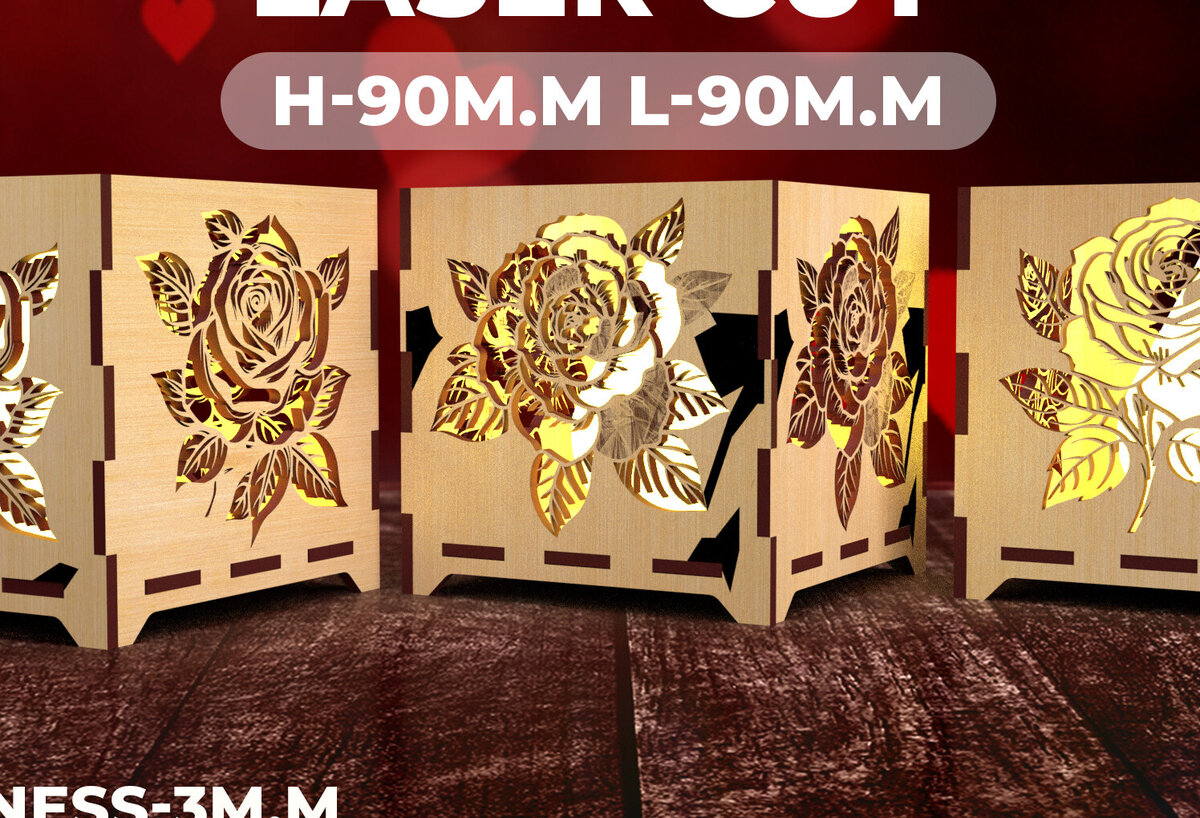 Σετ των 2 Intra απο ξύλο plywood 3mm-4mm πάχος – Κεριά για την Ημέρα του Αγίου Βαλεντίνου Κοπή λέιζερ 4 Δίασταση  20x20 cm INTRAFABR-85108670