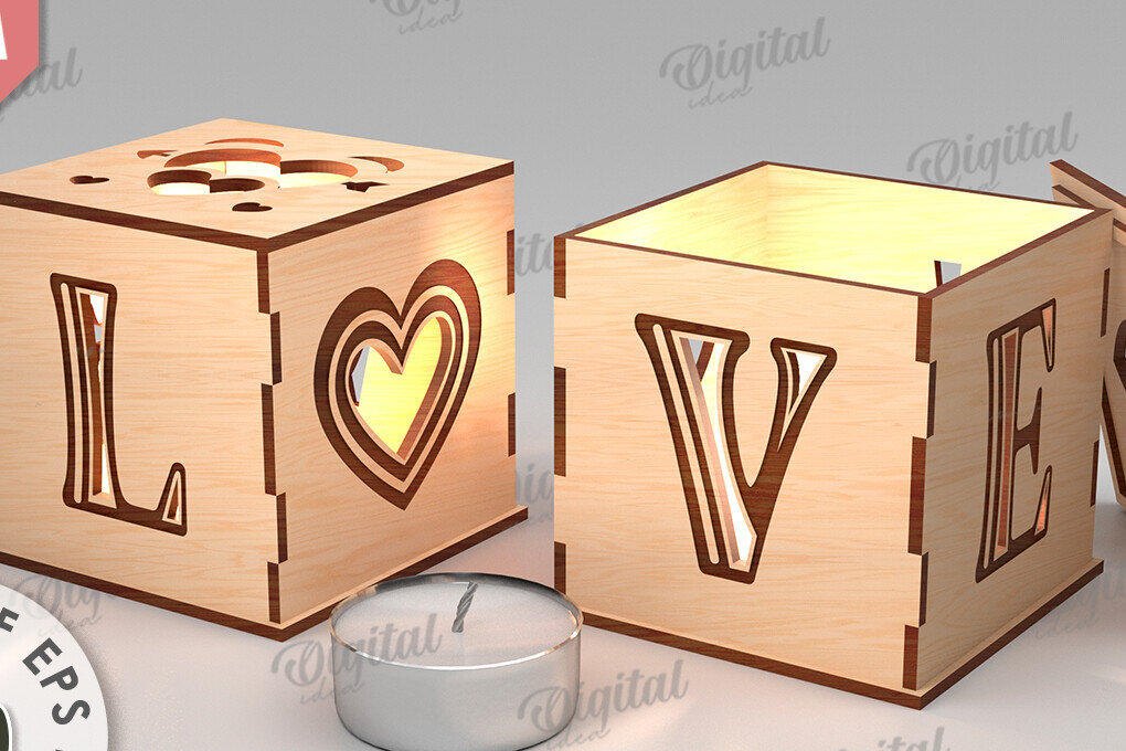 Σετ των 2 Intra απο ξύλο plywood 3mm-4mm πάχος – Κηροπήγιο Αγίου Βαλεντίνου Δίασταση  20x20 cm INTRAFABR-112097066