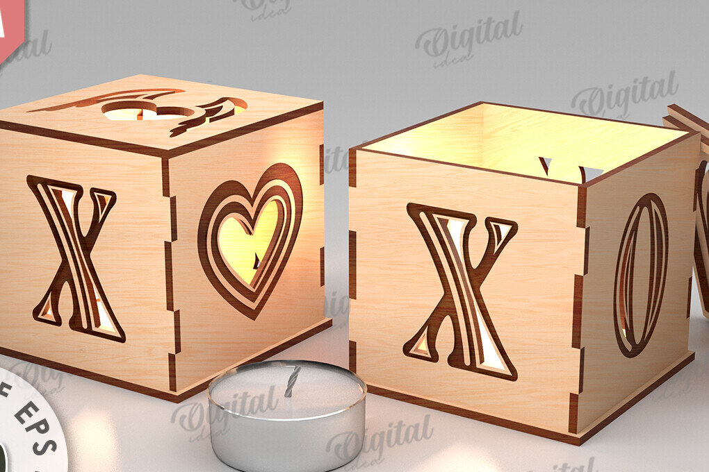 Σετ των 2 Intra απο ξύλο plywood 3mm-4mm πάχος – Κηροπήγιο Αγίου Βαλεντίνου Δίασταση  20x20 cm INTRAFABR-112097905