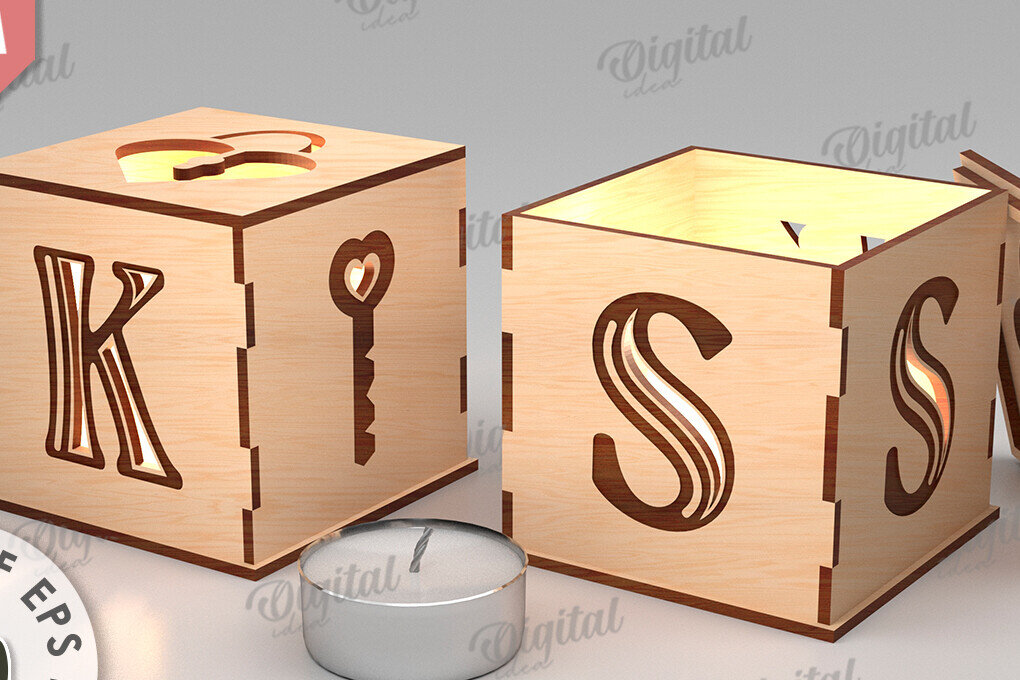 Σετ των 2 Intra απο ξύλο plywood 3mm-4mm πάχος – Κηροπήγιο Αγίου Βαλεντίνου Δίασταση  20x20 cm INTRAFABR-112098028