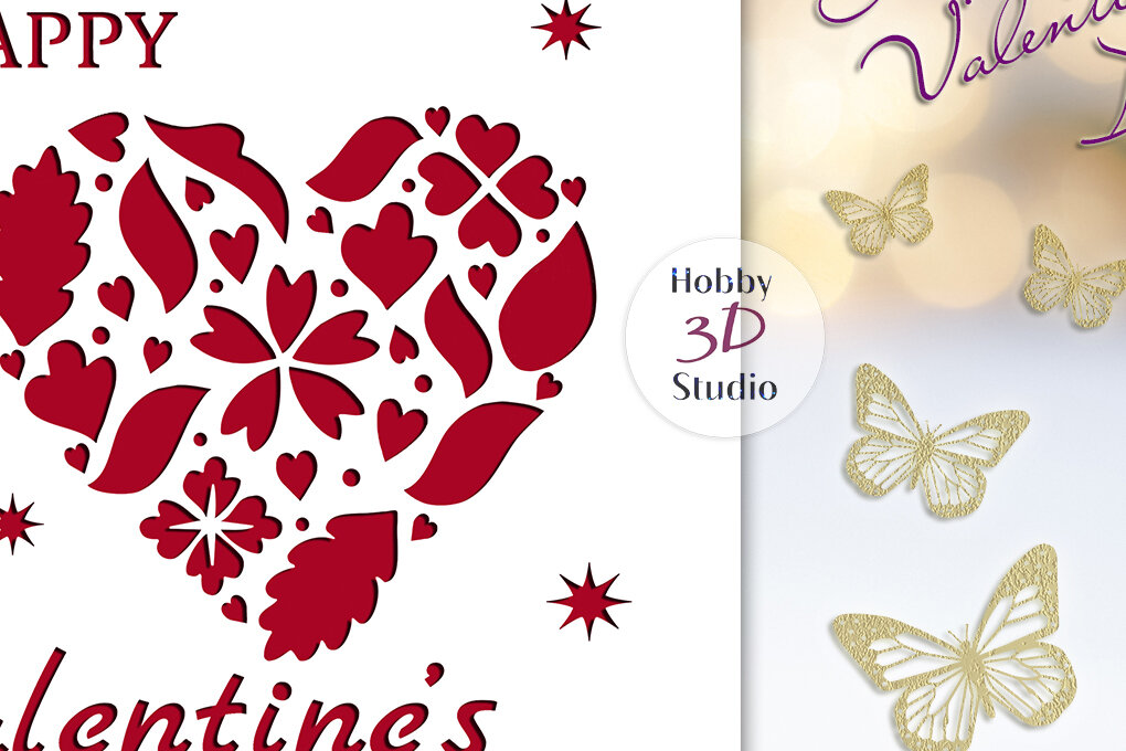 Σετ των 2 Intra απο ξύλο plywood 3mm-4mm πάχος – Πρότυπο αποκοπής κάρτας για την ημέρα του Αγίου Βαλεντίνου Δίασταση  20x20 cm INTRAFABR-89936955