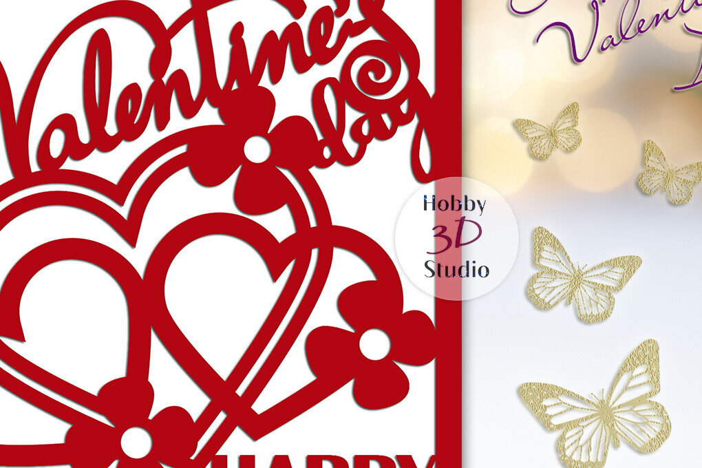 Σετ των 2 Intra απο ξύλο plywood 3mm-4mm πάχος – Πρότυπο αποκοπής κάρτας για την ημέρα του Αγίου Βαλεντίνου Δίασταση  20x20 cm INTRAFABR-90012961