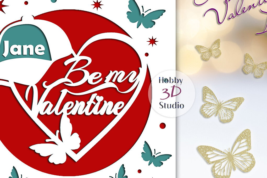 Σετ των 2 Intra απο ξύλο plywood 3mm-4mm πάχος – Πρότυπο αποκοπής κάρτας για την ημέρα του Αγίου Βαλεντίνου Δίασταση  20x20 cm INTRAFABR-89842148