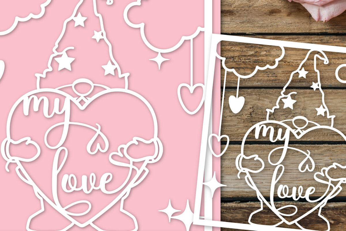 Σετ των 2 Intra απο ξύλο plywood 3mm-4mm πάχος –  κάρτας για την ημέρα του Αγίου Βαλεντίνου, Gnome Δίασταση  20x20 cm INTRAFABR-120040823