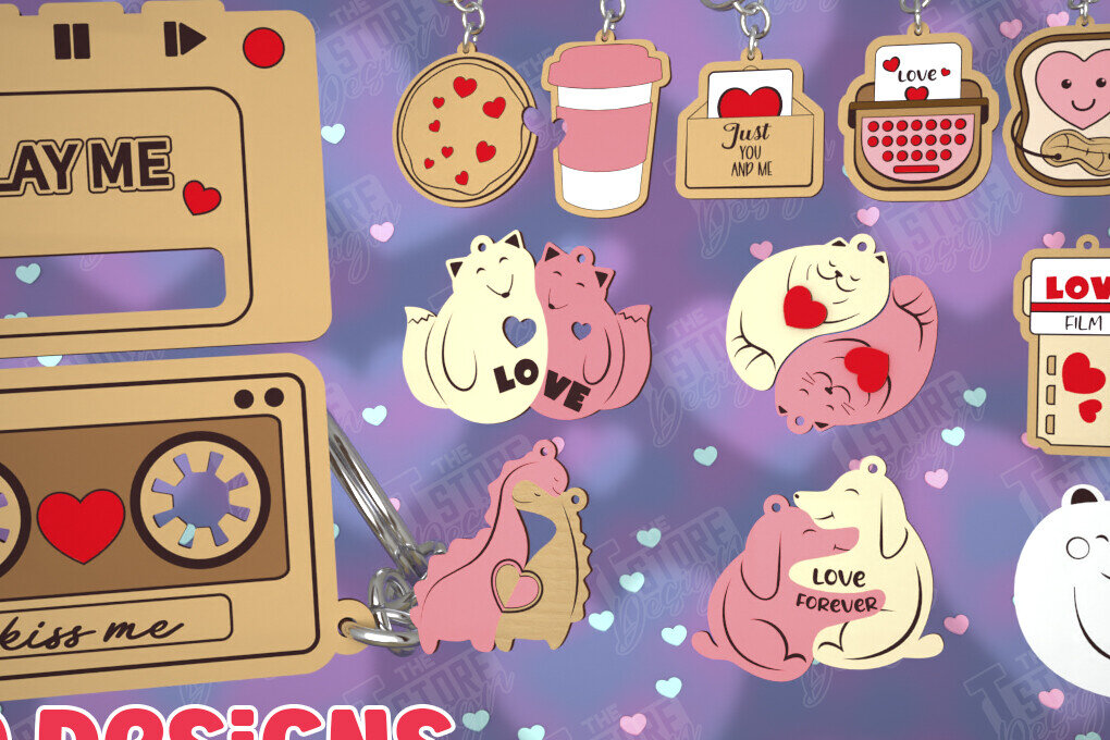 Σετ των 3 Intra απο ξύλο plywood 3mm-4mm πάχος – Πακέτο μπρελόκ για την ημέρα του Αγίου Βαλεντίνου Δίασταση  5x5 cm INTRAFABR-108899861