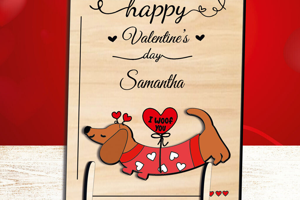 Σετ των 2 Intra απο ξύλο plywood 3mm-4mm πάχος – Κάρτα αγάπης Dachshund για την Ημέρα του Αγίου Βαλεντίνου Δίασταση  20x20 cm INTRAFABR-111991379