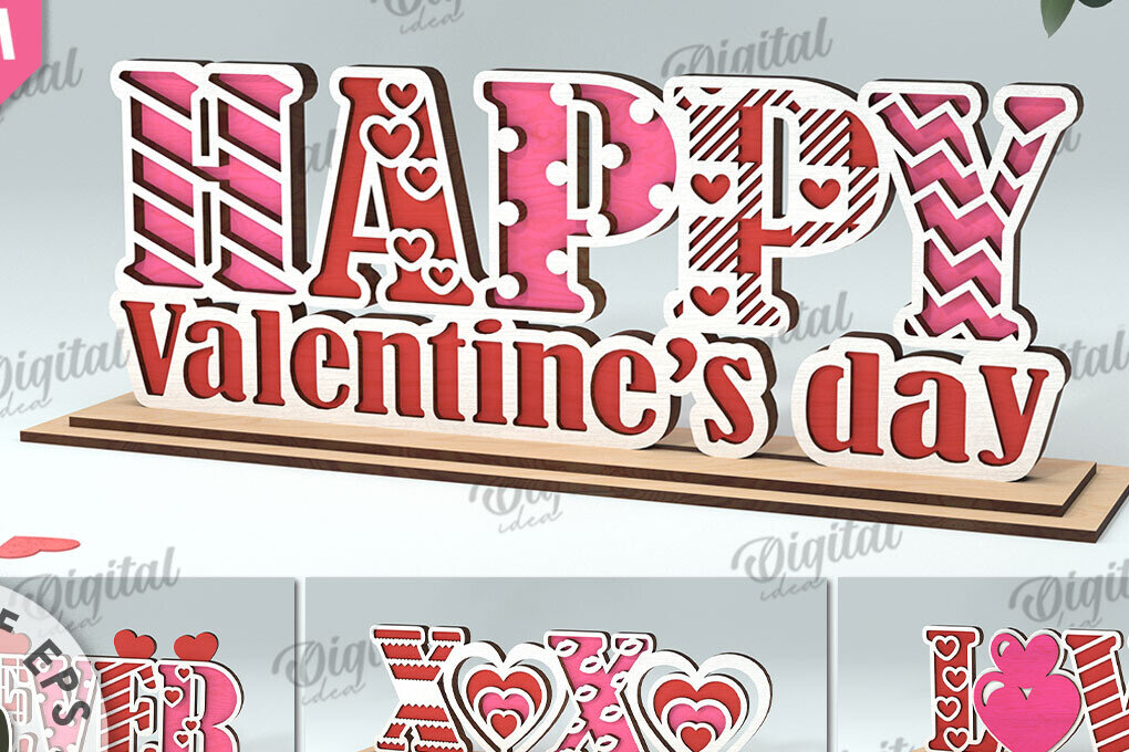 Σετ των 2 Intra απο ξύλο plywood 3mm-4mm πάχος – Διακόσμηση για την Ημέρα του Αγίου Βαλεντίνου Δέσμη κοπής με λέιζερ Δίασταση  20x20 cm INTRAFABR-113843643