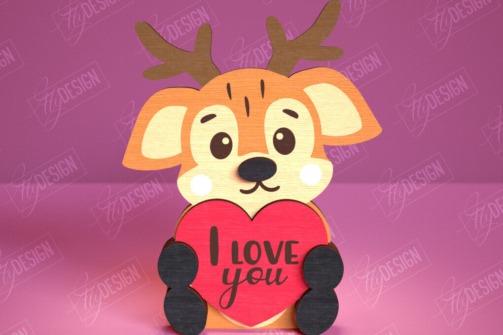 Σετ των 2 Intra απο ξύλο plywood 3mm-4mm πάχος – Ελάφια του Αγίου Βαλεντίνου | Ρομαντικό δώρο Δίασταση  20x20 cm INTRAFABR-113577277