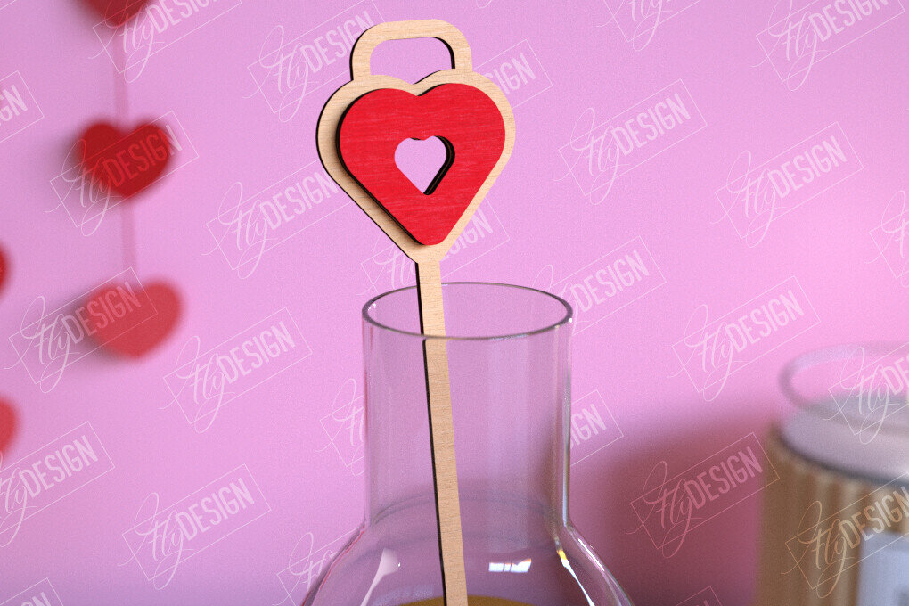 Σετ των 2 Intra απο ξύλο plywood 3mm-4mm πάχος – Αναδευτήρας ποτών για την ημέρα του Αγίου Βαλεντίνου | Αρχείο CNC Δίασταση  20x20 cm INTRAFABR-110118712