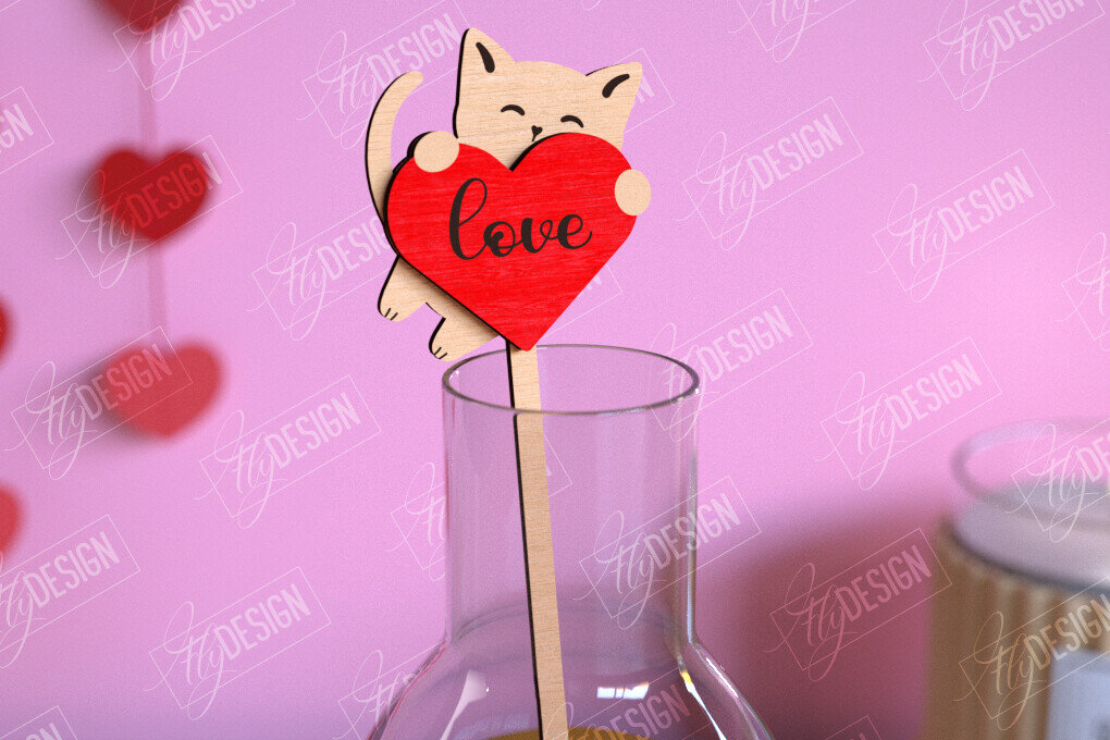 Σετ των 2 Intra απο ξύλο plywood 3mm-4mm πάχος – Αναδευτήρας ποτών για την ημέρα του Αγίου Βαλεντίνου | Αρχείο CNC Δίασταση  20x20 cm INTRAFABR-110118576