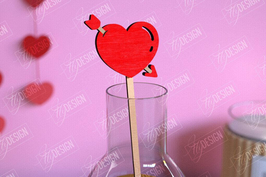 Σετ των 2 Intra απο ξύλο plywood 3mm-4mm πάχος – Αναδευτήρας ποτών για την ημέρα του Αγίου Βαλεντίνου | Αρχείο CNC Δίασταση  20x20 cm INTRAFABR-110118606