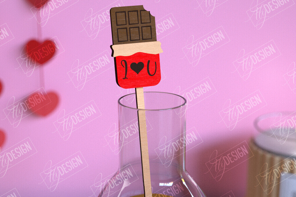 Σετ των 2 Intra απο ξύλο plywood 3mm-4mm πάχος – Αναδευτήρας ποτών για την ημέρα του Αγίου Βαλεντίνου | Αρχείο CNC Δίασταση  20x20 cm INTRAFABR-110118619