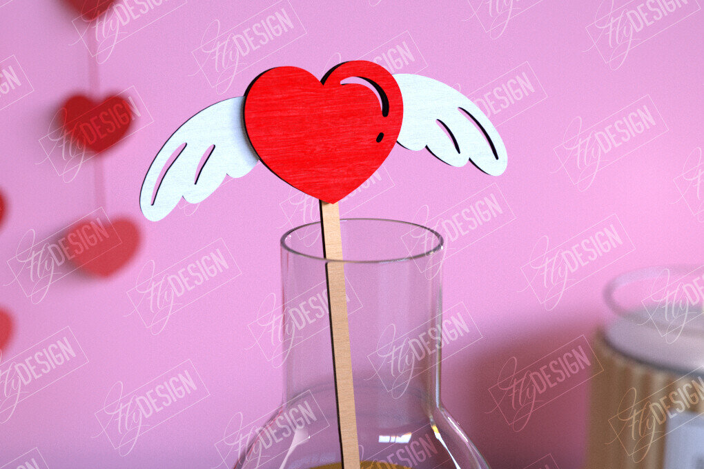 Σετ των 2 Intra απο ξύλο plywood 3mm-4mm πάχος – Αναδευτήρας ποτών για την ημέρα του Αγίου Βαλεντίνου | Αρχείο CNC Δίασταση  20x20 cm INTRAFABR-110118645