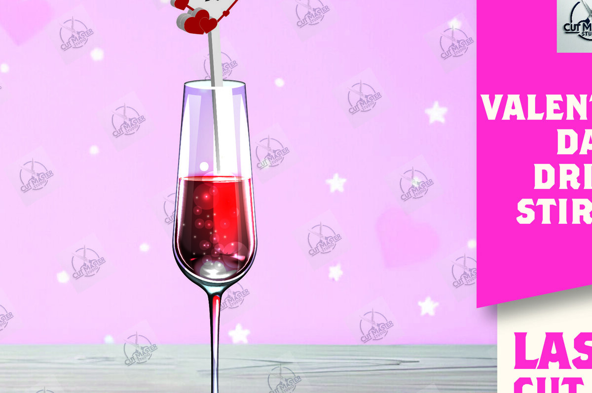 Σετ των 2 Intra απο ξύλο plywood 3mm-4mm πάχος – Κοπή λέιζερ με αναδευτήρα ροφήματος για την ημέρα του Αγίου Βαλεντίνου Δίασταση  20x20 cm INTRAFABR-110393607