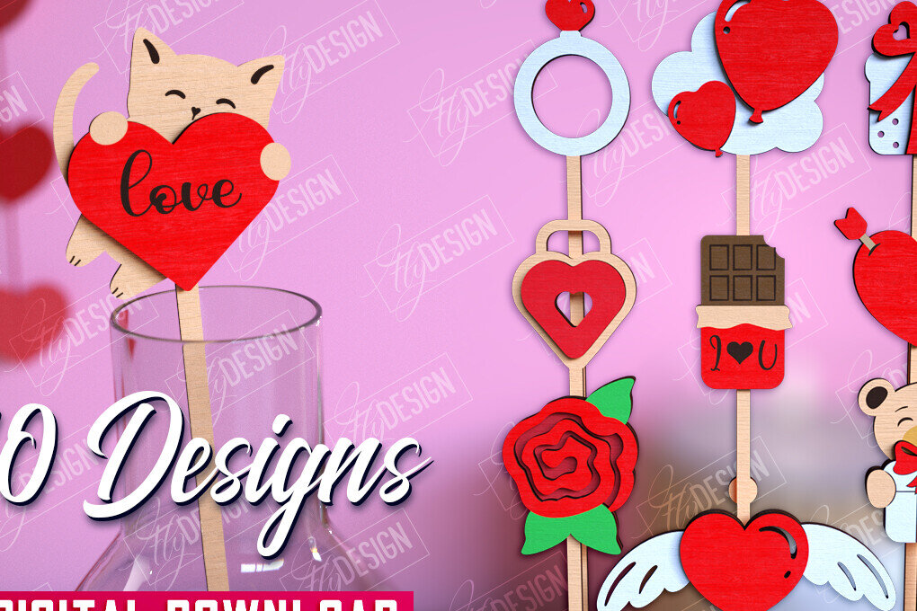 Σετ των 2 Intra απο ξύλο plywood 3mm-4mm πάχος – Πακέτο με αναδευτήρες ποτών για την ημέρα του Αγίου Βαλεντίνου Δίασταση  20x20 cm INTRAFABR-110118861